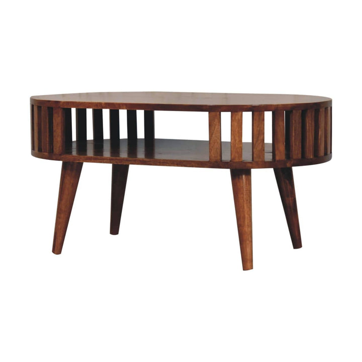Honey Caramel Ariella Coffee Table - Solid Mango Wood Center Table for Living Room - product view 2 showing handcrafted...