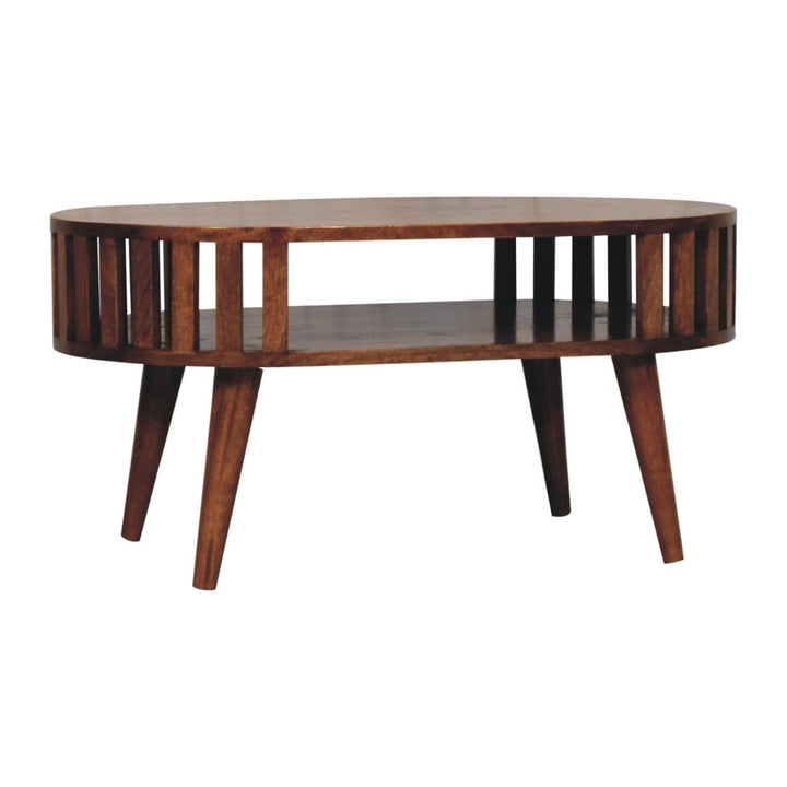 Honey Caramel Ariella Coffee Table - Solid Mango Wood Center Table for Living Room - main view showing handcrafted solid...