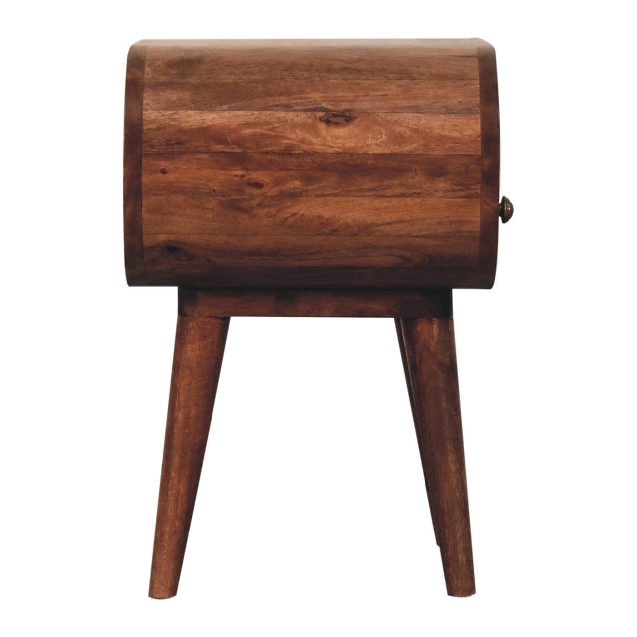 Honey Caramel Circular Nightstand - Solid Mango Wood Bedside Table for Bedroom - product view 8 showing handcrafted solid...