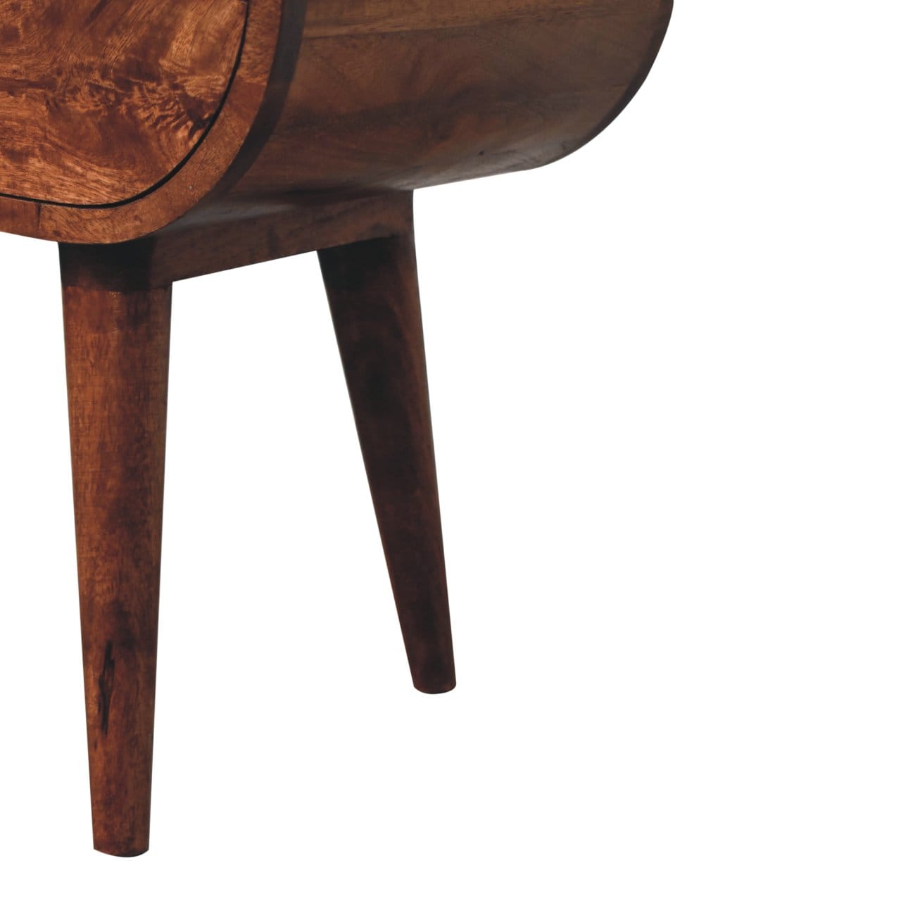 Honey Caramel Circular Nightstand - Solid Mango Wood Bedside Table for Bedroom - product view 7 showing handcrafted solid...