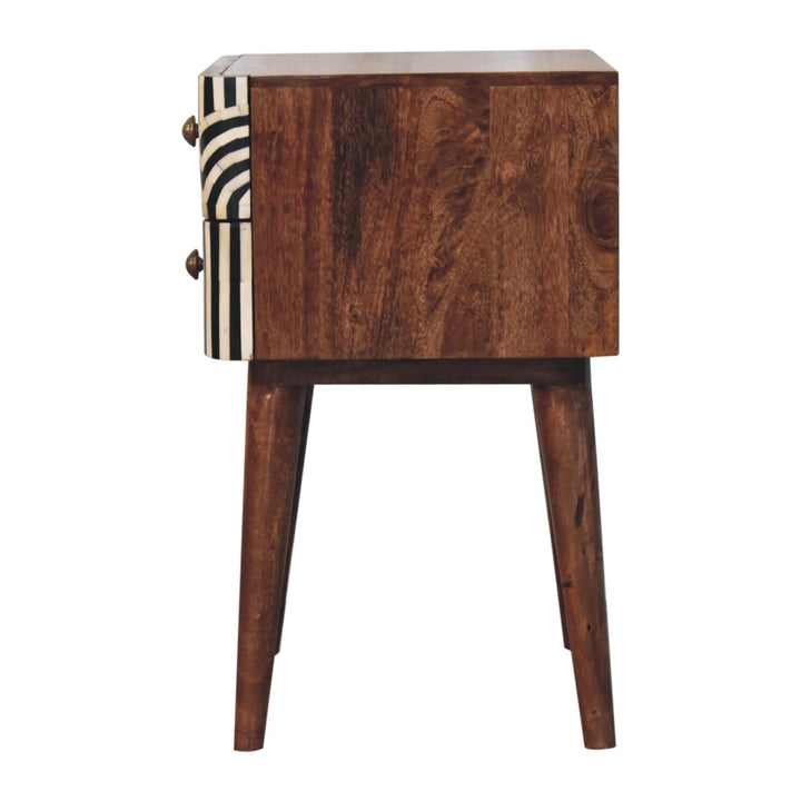 Honey Caramel Edessa Bone Inlay Nightstand - Solid Mango Wood Bedside Table for Bedroom - product view 9 showing...