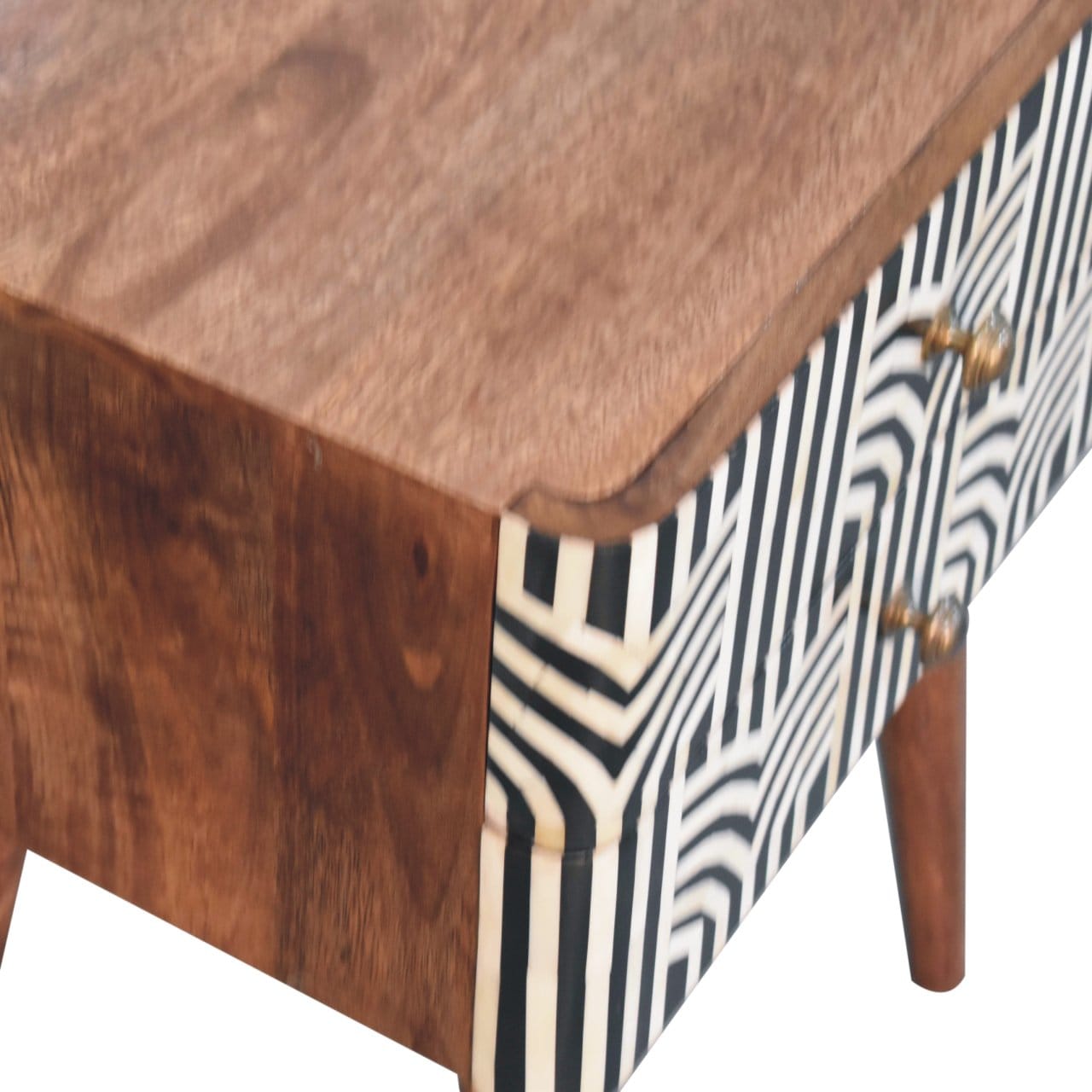 Honey Caramel Edessa Bone Inlay Nightstand - Solid Mango Wood Bedside Table for Bedroom - product view 6 showing...