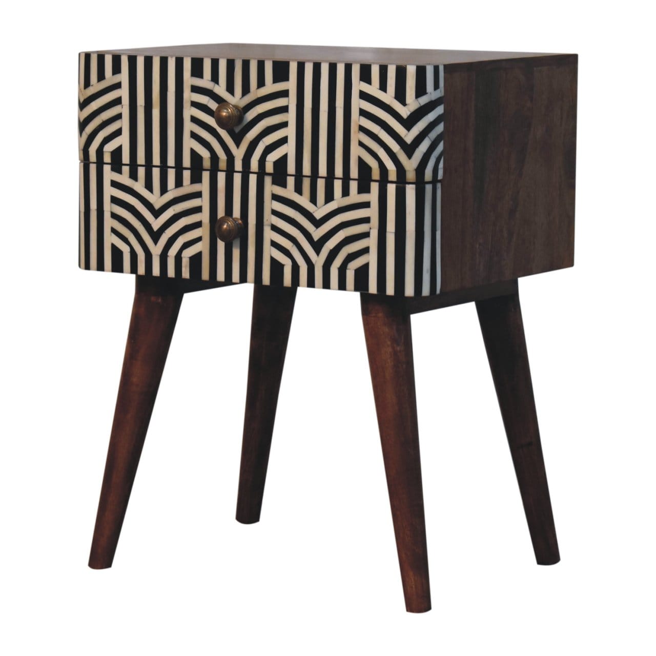 Honey Caramel Edessa Bone Inlay Nightstand - Solid Mango Wood Bedside Table for Bedroom - product view 4 showing...