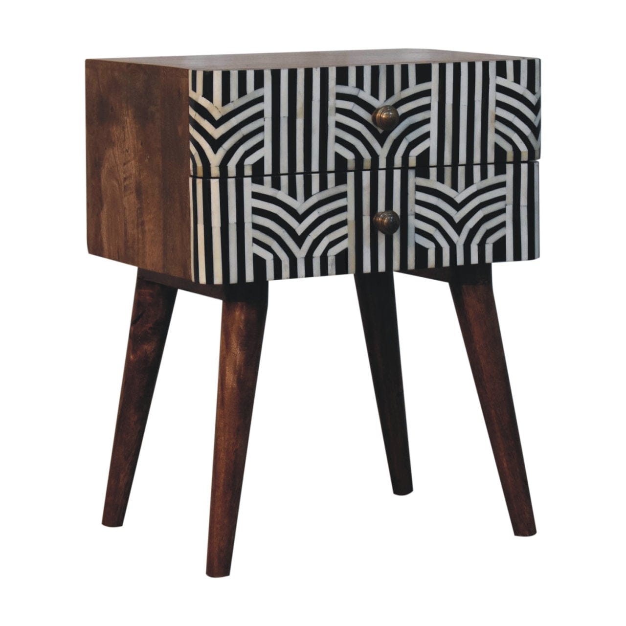 Honey Caramel Edessa Bone Inlay Nightstand - Solid Mango Wood Bedside Table for Bedroom - product view 3 showing...