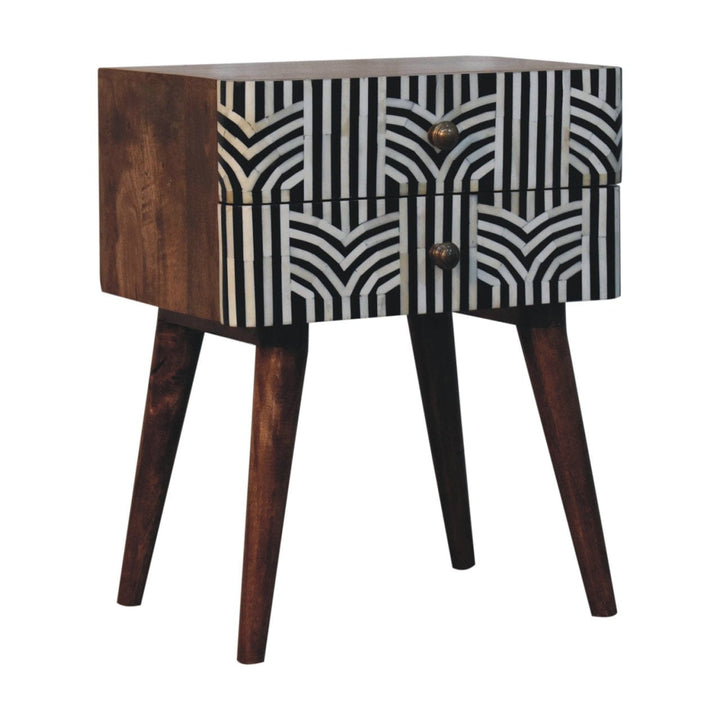 Honey Caramel Edessa Bone Inlay Nightstand - Solid Mango Wood Bedside Table for Bedroom - product view 3 showing...