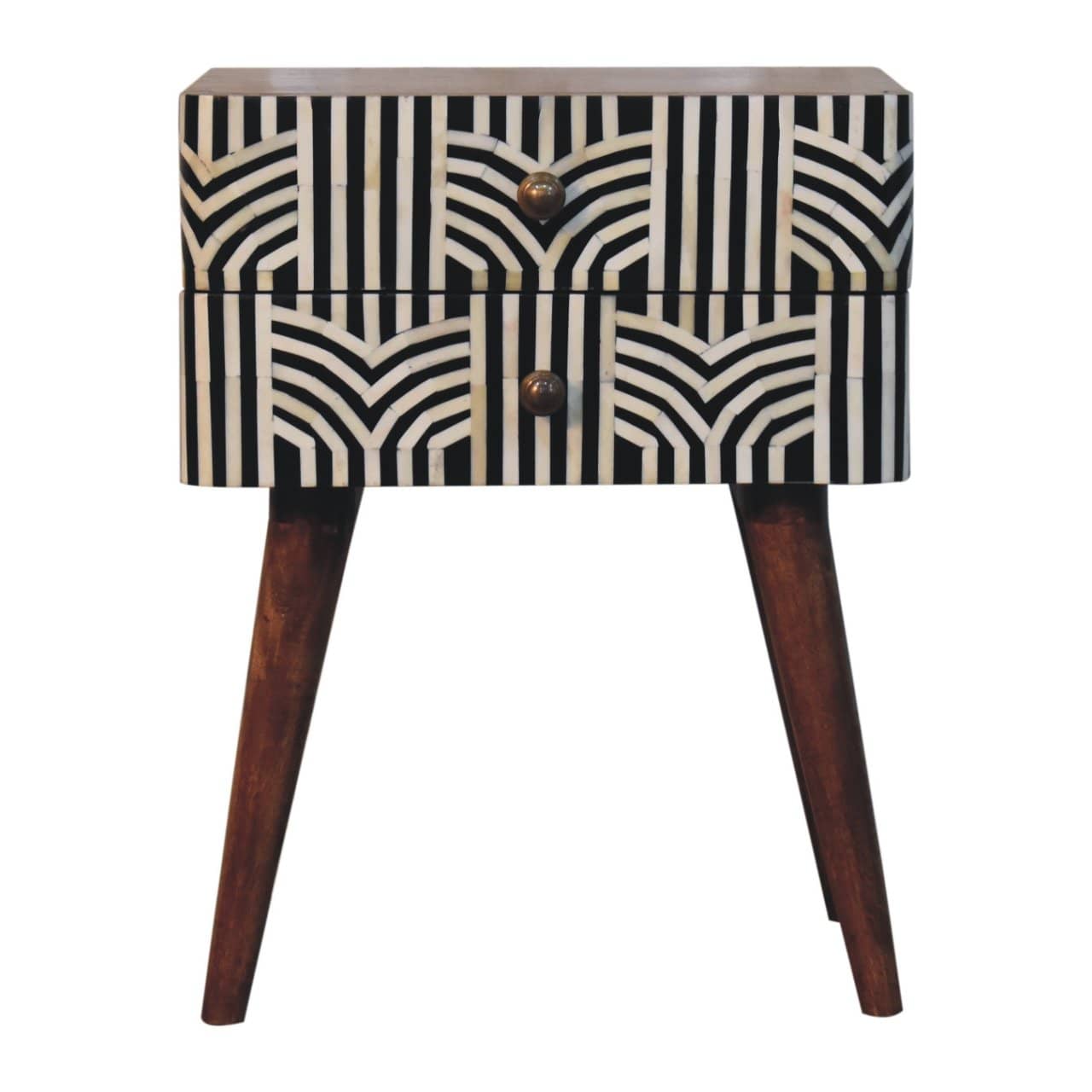 Honey Caramel Edessa Bone Inlay Nightstand - Solid Mango Wood Bedside Table for Bedroom - product view 2 showing...