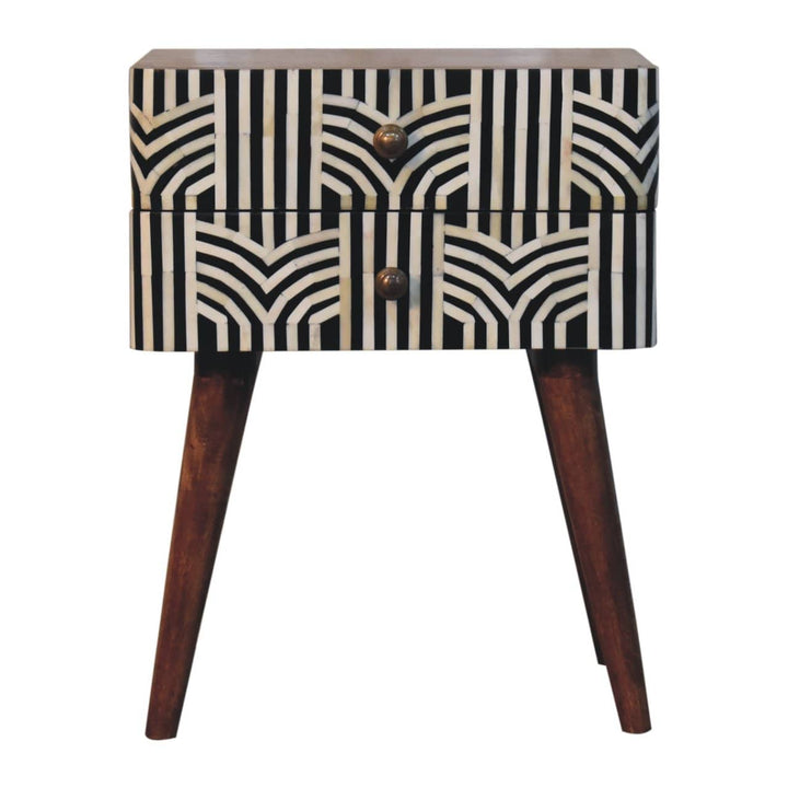 Honey Caramel Edessa Bone Inlay Nightstand - Solid Mango Wood Bedside Table for Bedroom - product view 2 showing...
