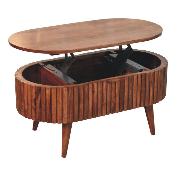 Honey Caramel Mokka Coffee Table - Solid Mango Wood Center Table for Living Room - product view 7 showing handcrafted...