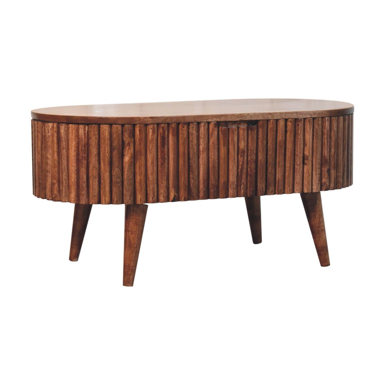 Honey Caramel Mokka Coffee Table - Solid Mango Wood Center Table for Living Room with unique slatted design.