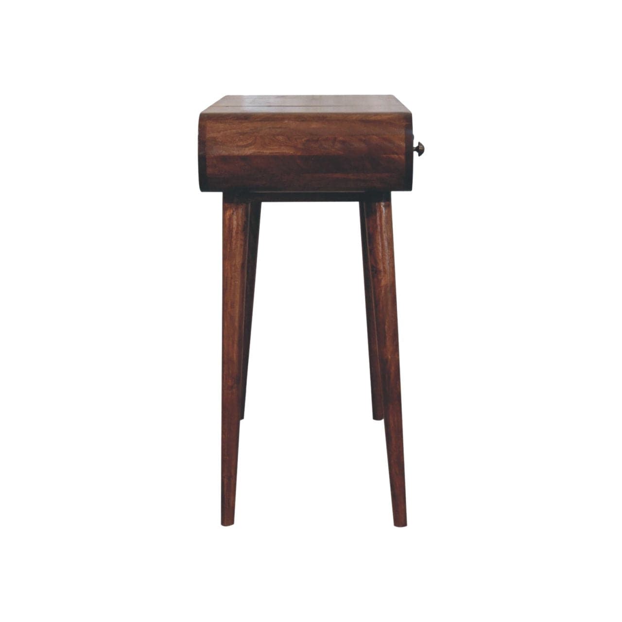 Honey Caramel Round Dressing Table - Solid Mango Wood Vanity Table for Bedroom - product view 9 showing handcrafted solid...