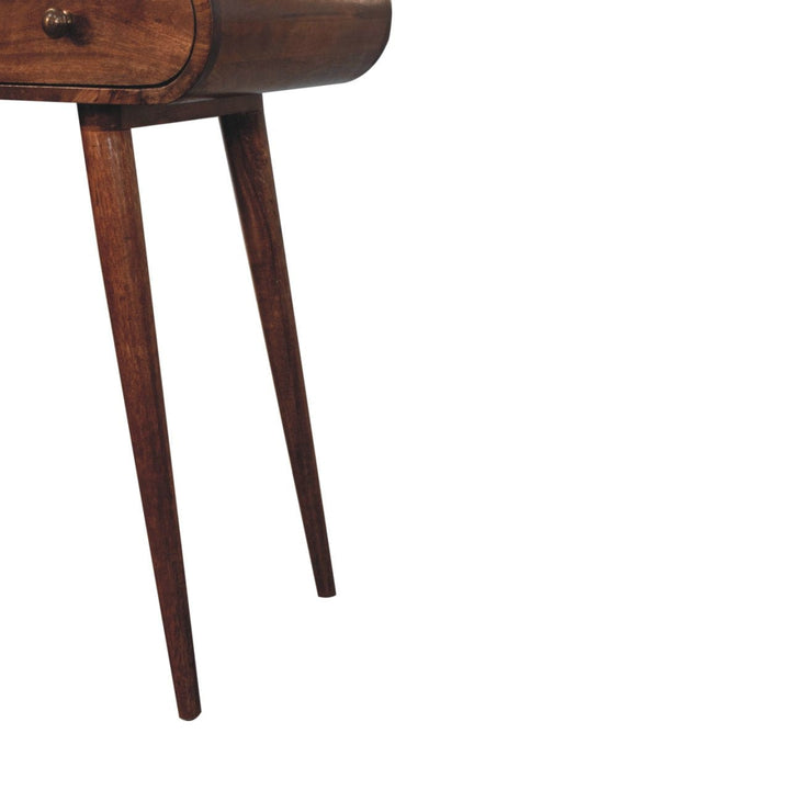 Honey Caramel Round Dressing Table - Solid Mango Wood Vanity Table for Bedroom - product view 8 showing handcrafted solid...
