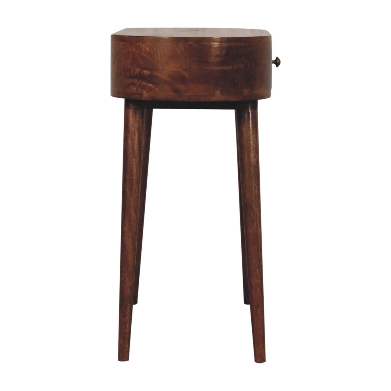 Honey Caramel Rounded Console Table - Solid Mango Wood Hallway Console for Entryway - product view 8 showing handcrafted...