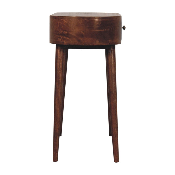 Honey Caramel Rounded Console Table - Solid Mango Wood Hallway Console for Entryway - product view 8 showing handcrafted...