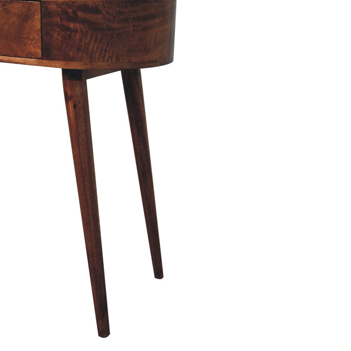Honey Caramel Rounded Console Table - Solid Mango Wood Hallway Console for Entryway - product view 7 showing handcrafted...
