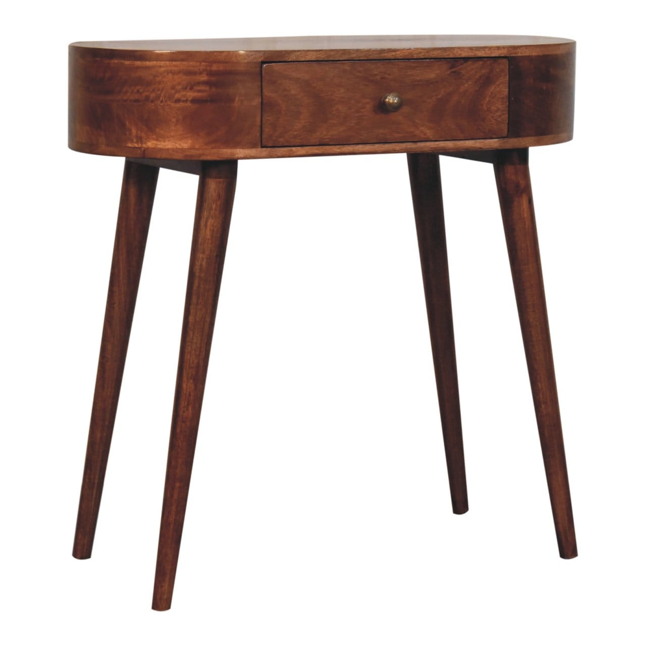 Honey Caramel Rounded Console Table - Solid Mango Wood Hallway Console for Entryway - product view 3 showing handcrafted...