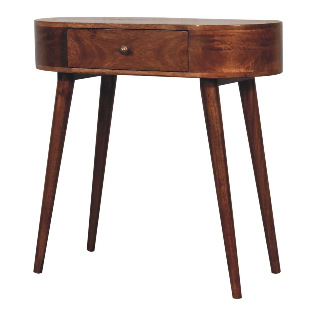 Honey Caramel Rounded Console Table - Solid Mango Wood Hallway Console for Entryway - product view 2 showing handcrafted...