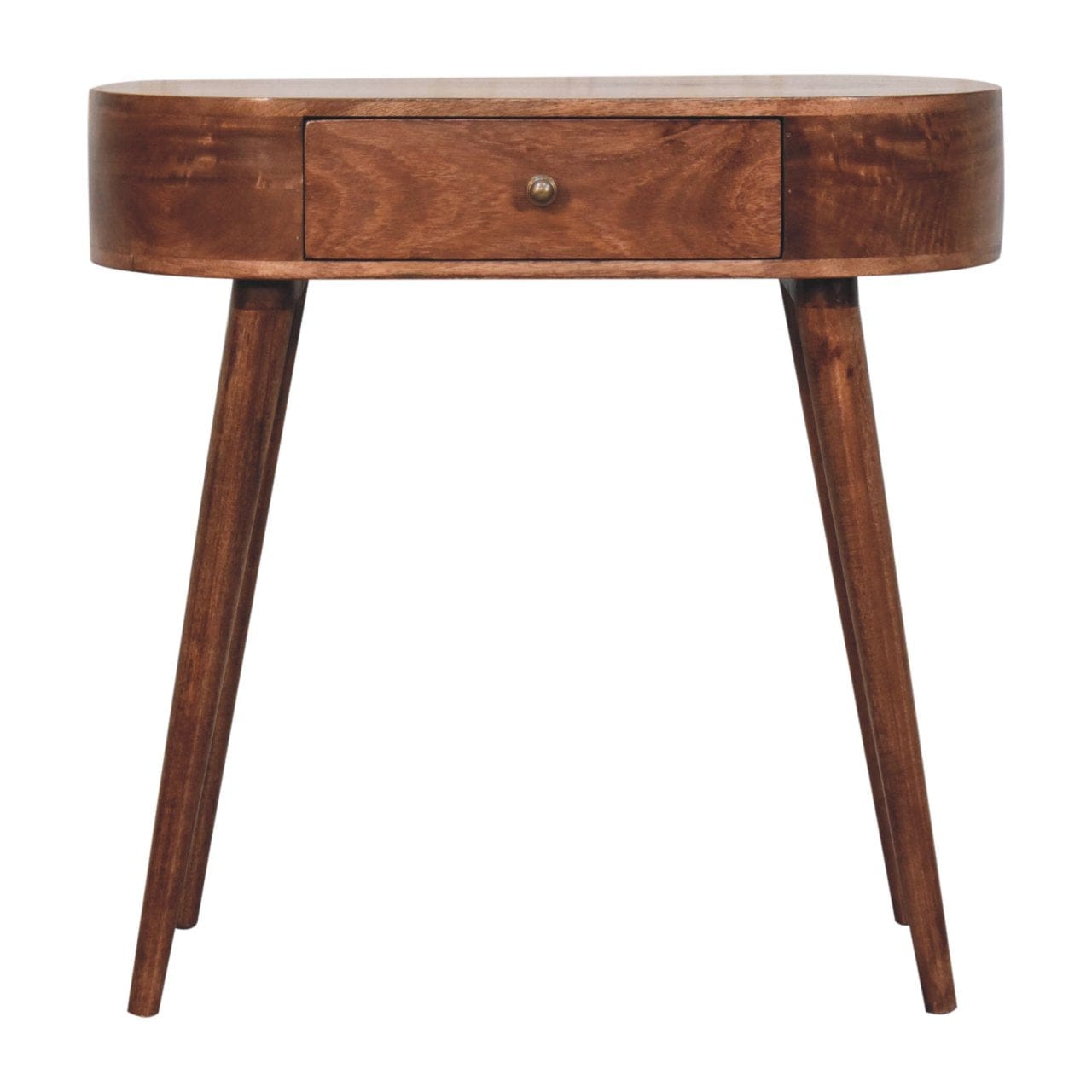 Honey Caramel Rounded Console Table - Solid Mango Wood Hallway Console for Entryway - main view showing handcrafted solid...
