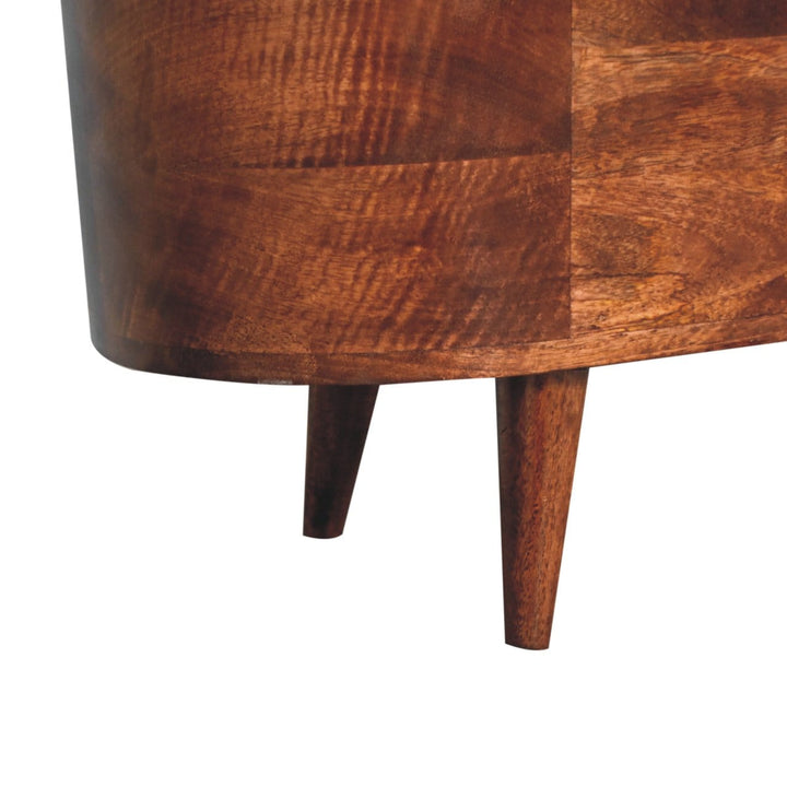 Honey Caramel Rounded Lid up Blanket Box - Solid Mango Wood Storage Trunk for Bedroom - product view 9 showing...