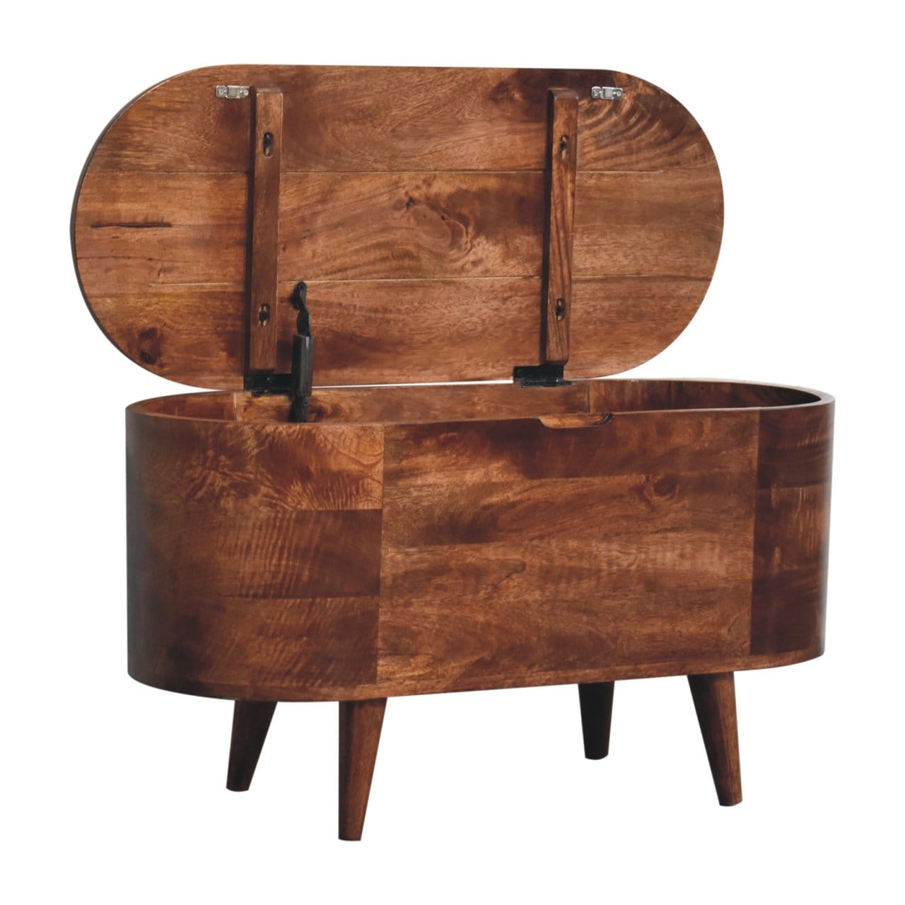 Honey Caramel Rounded Lid up Blanket Box - Solid Mango Wood Storage Trunk for Bedroom - product view 8 showing...