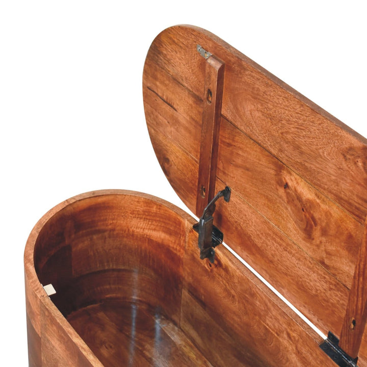 Honey Caramel Rounded Lid up Blanket Box - Solid Mango Wood Storage Trunk for Bedroom - product view 7 showing...