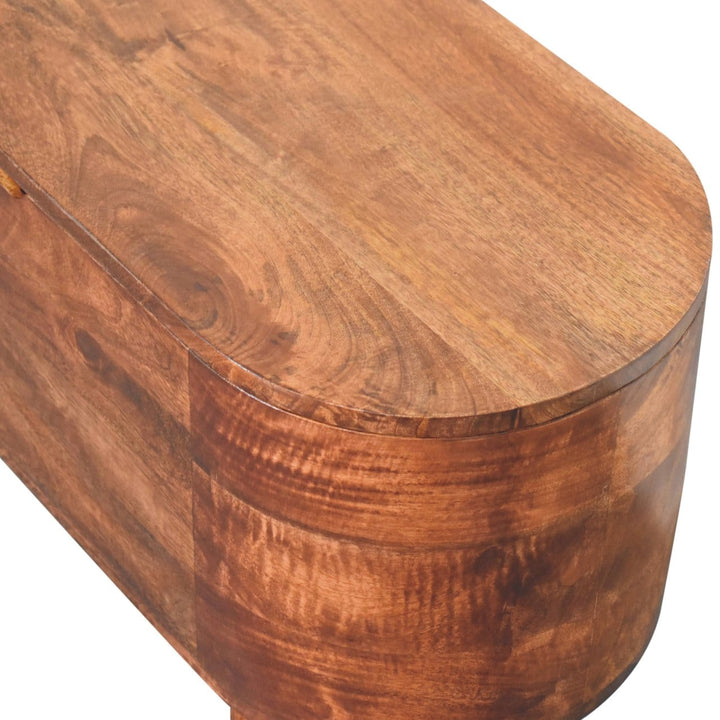 Honey Caramel Rounded Lid up Blanket Box - Solid Mango Wood Storage Trunk for Bedroom - product view 6 showing...