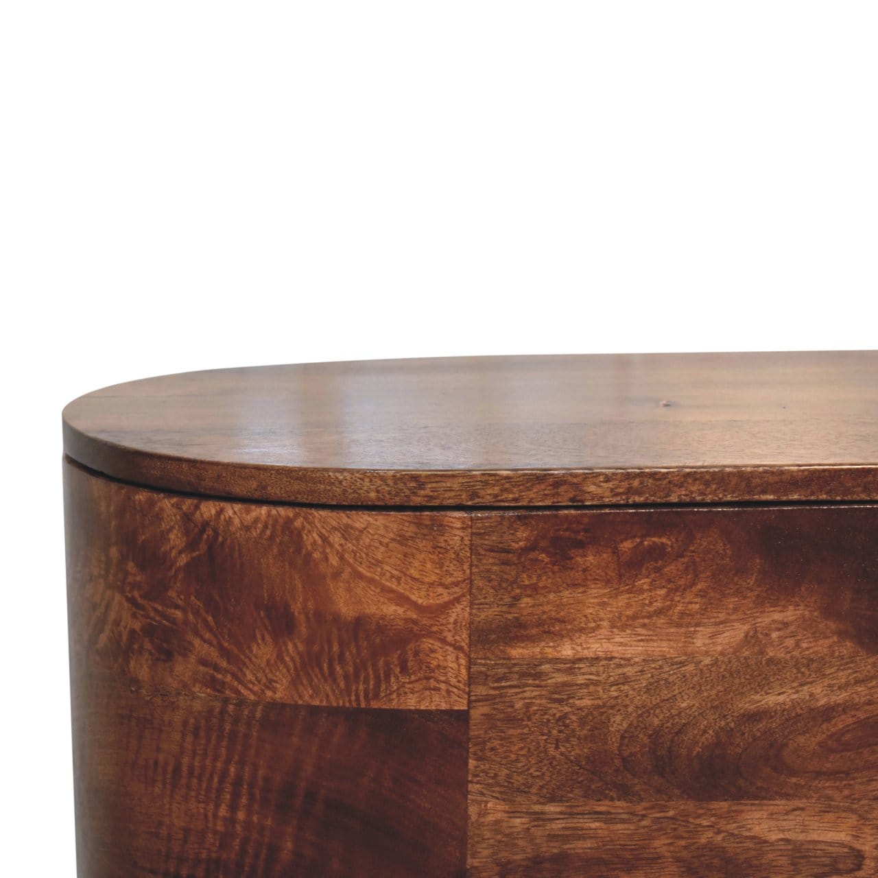 Honey Caramel Rounded Lid up Blanket Box - Solid Mango Wood Storage Trunk for Bedroom - product view 5 showing...