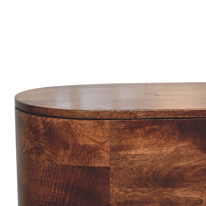 Honey Caramel Rounded Lid up Blanket Box - Solid Mango Wood Storage Trunk for Bedroom - product view 5 showing...