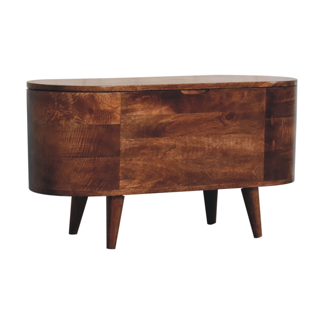 Honey Caramel Rounded Lid up Blanket Box - Solid Mango Wood Storage Trunk for Bedroom - product view 4 showing...
