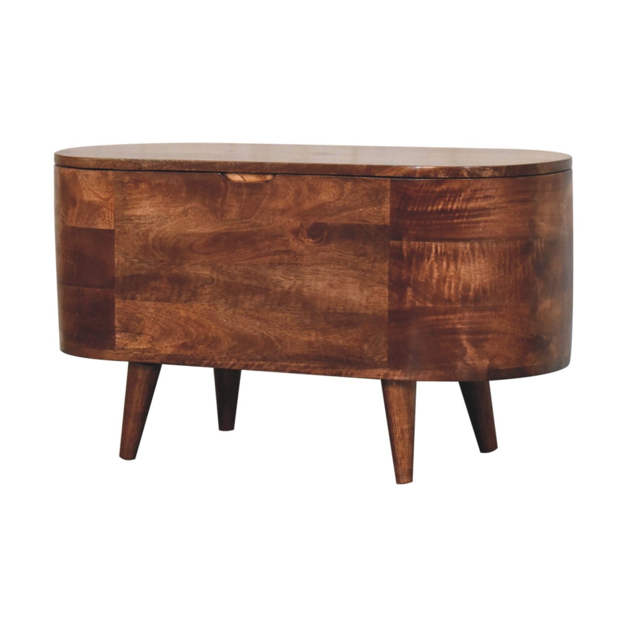 Honey Caramel Rounded Lid up Blanket Box - Solid Mango Wood Storage Trunk for Bedroom - product view 3 showing...