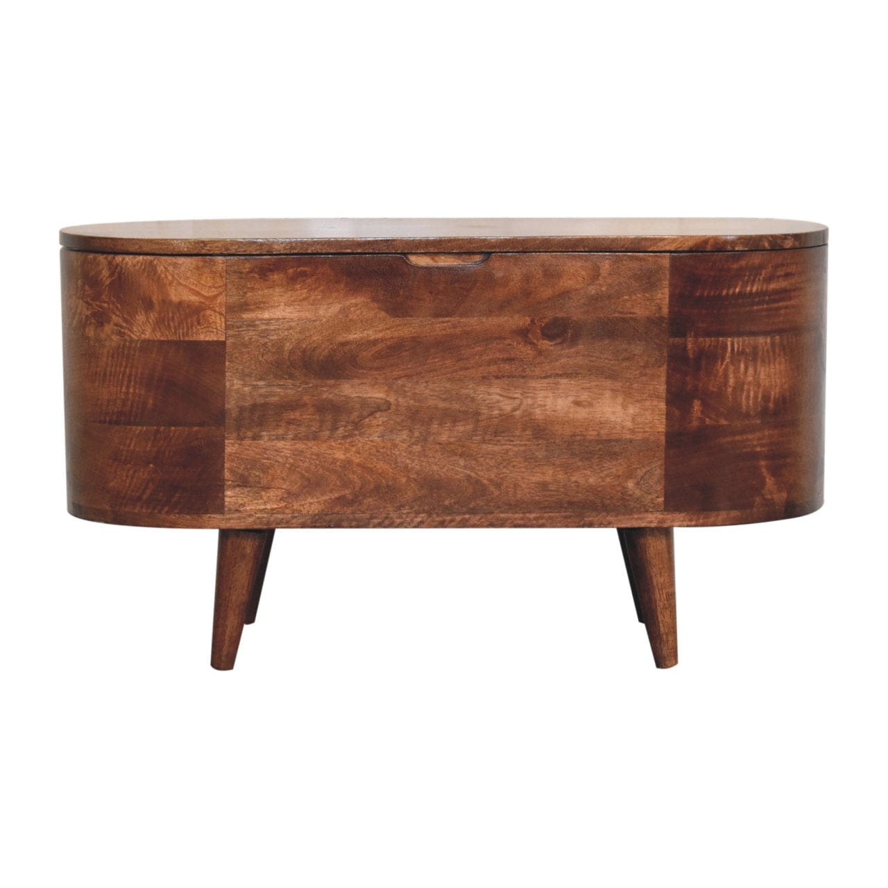 Honey Caramel Rounded Lid up Blanket Box - Solid Mango Wood Storage Trunk for Bedroom - product view 2 showing...