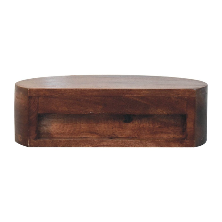 Honey Caramel Wall Mounted Rounded Nightstand - Solid Mango Wood Bedside Table for Bedroom - product view 8 showing...