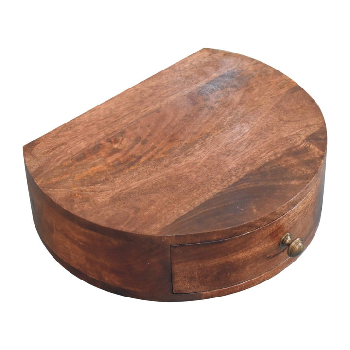Honey Caramel Wall Mounted Rounded Nightstand - Solid Mango Wood Bedside Table for Bedroom - product view 5 showing...