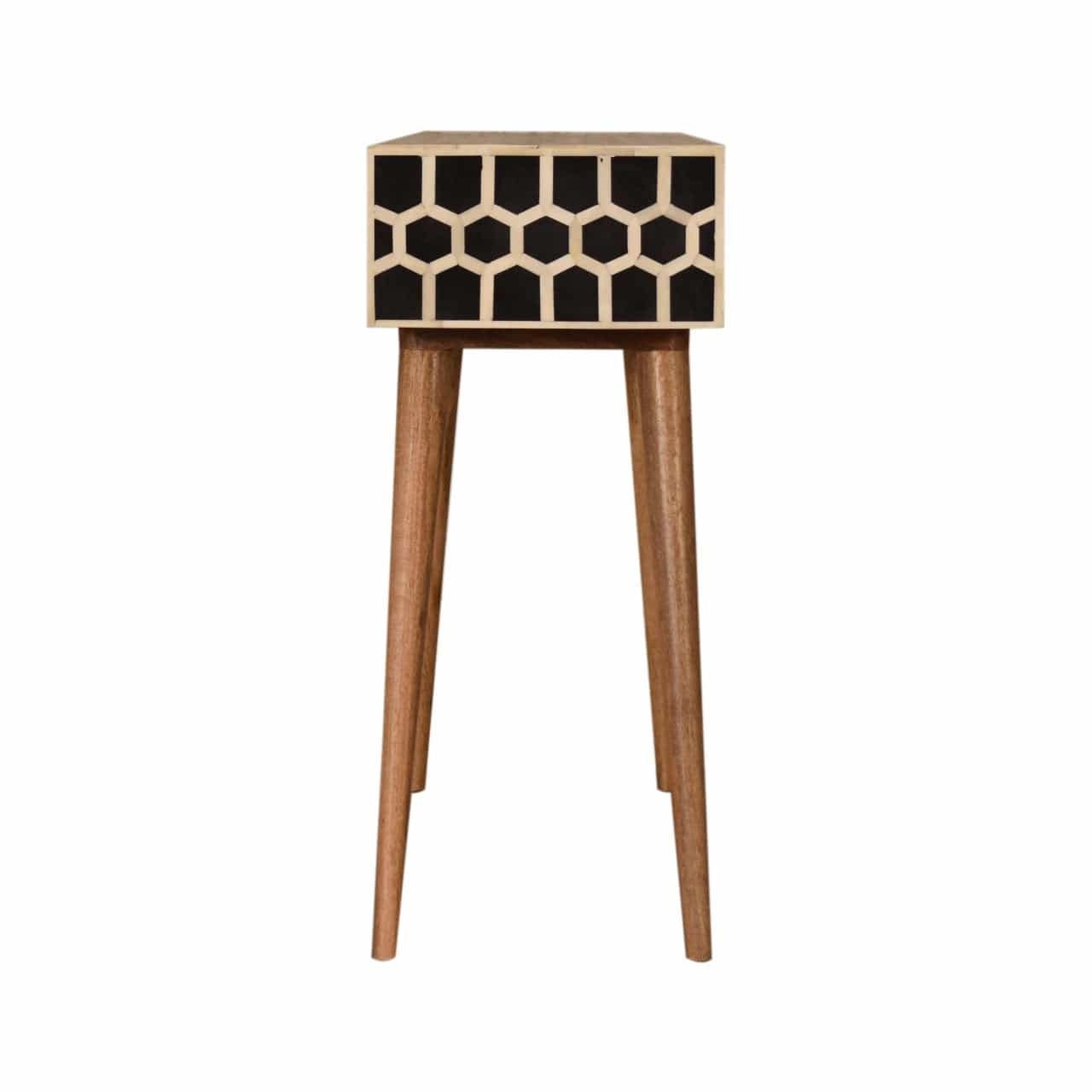 Honeycomb Bone Inlay Console Table - Solid Mango Wood Hallway Console for Entryway - product view 7 showing handcrafted...