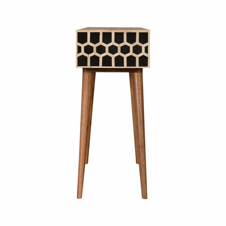 Honeycomb Bone Inlay Console Table - Solid Mango Wood Hallway Console for Entryway - product view 7 showing handcrafted...