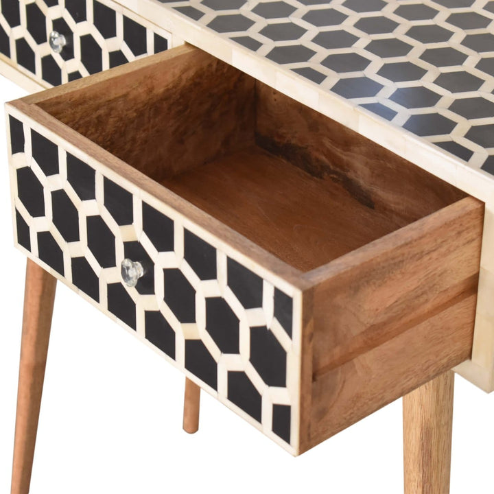 Honeycomb Bone Inlay Console Table - Solid Mango Wood Hallway Console for Entryway - product view 5 showing handcrafted...