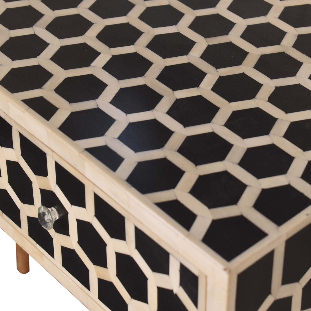 Honeycomb Bone Inlay Console Table - Solid Mango Wood Hallway Console for Entryway - product view 4 showing handcrafted...
