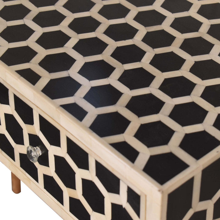 Honeycomb Bone Inlay Console Table - Solid Mango Wood Hallway Console for Entryway - product view 4 showing handcrafted...