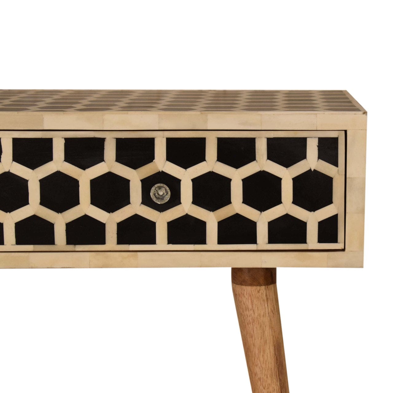 Honeycomb Bone Inlay Console Table - Solid Mango Wood Hallway Console for Entryway - product view 3 showing handcrafted...