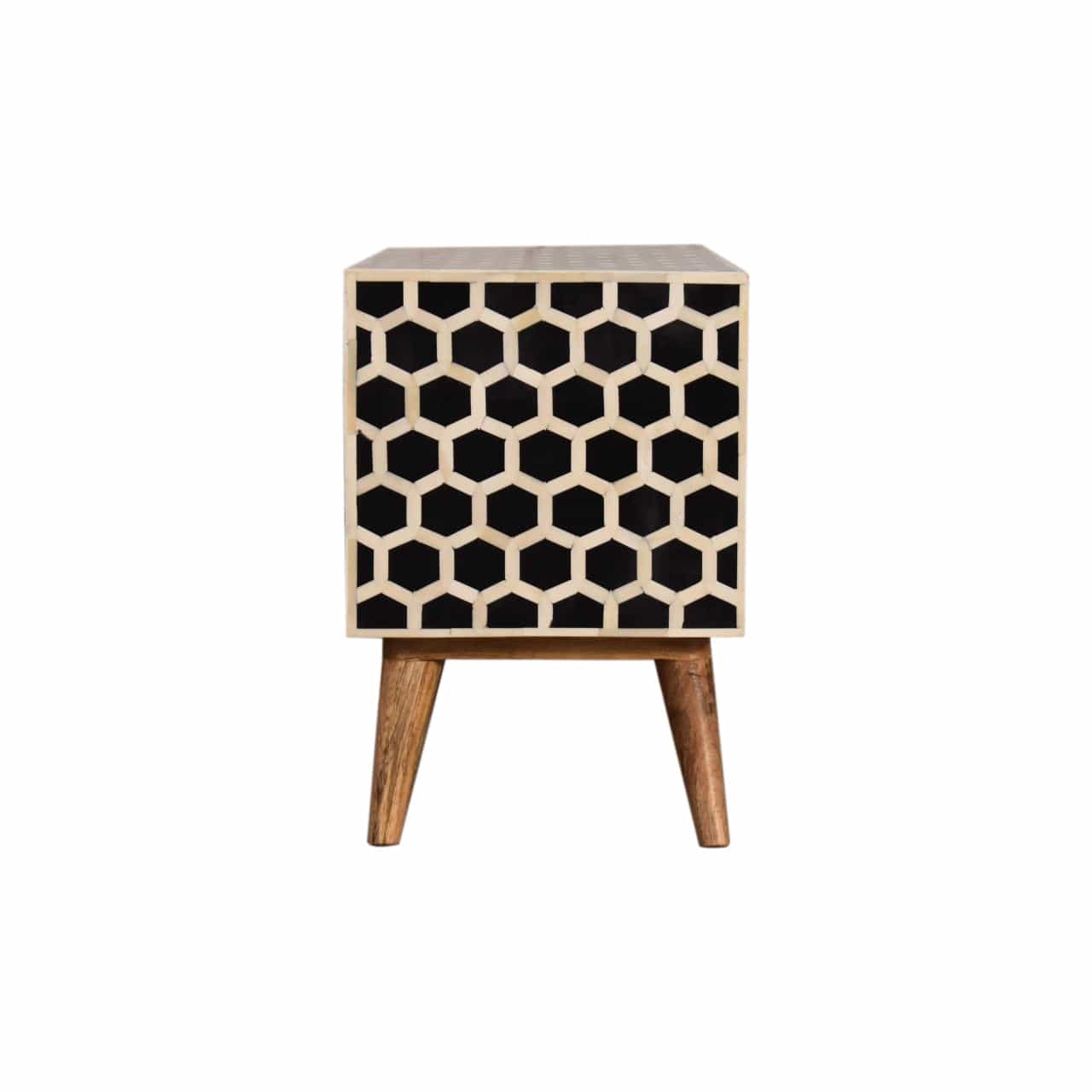 Honeycomb Bone Inlay TV Stand - Solid Mango Wood Entertainment Center for Living Room - product view 8 showing...