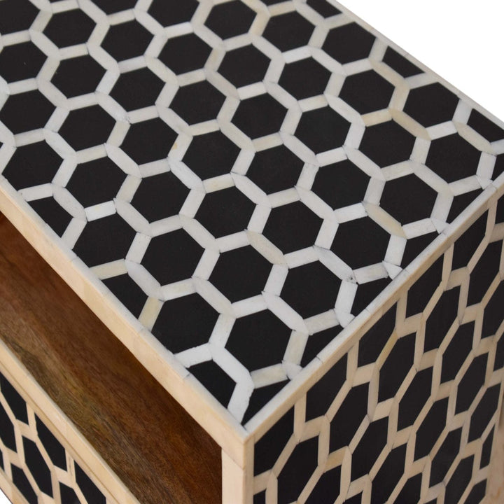 Honeycomb Bone Inlay TV Stand - Solid Mango Wood Entertainment Center for Living Room - product view 5 showing...