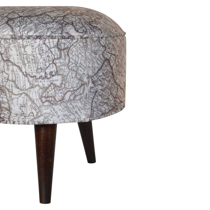 IN1017 - Map Printed Footstool - Solid Mango Wood Accent Stool for Living Room - product view 3 showing handcrafted solid...