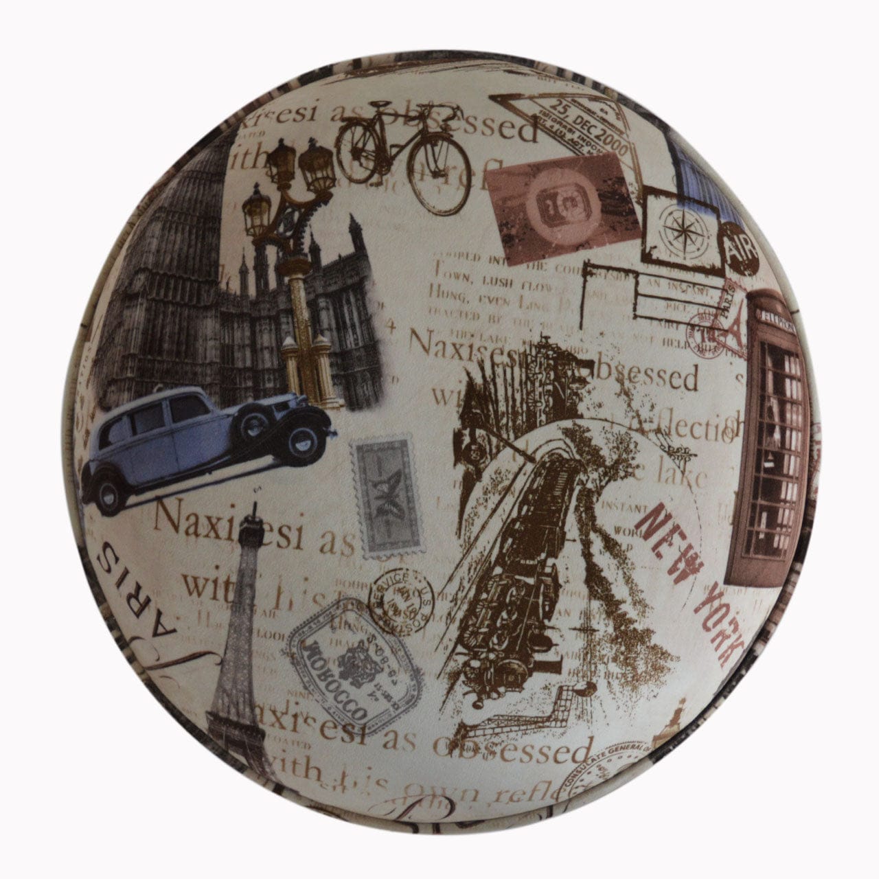 IN1271 - City Print Footstool - Solid Mango Wood Accent Stool for Living Room - product view 5 showing handcrafted solid...