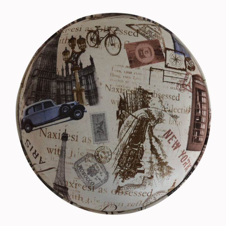 IN1271 - City Print Footstool - Solid Mango Wood Accent Stool for Living Room - product view 5 showing handcrafted solid...