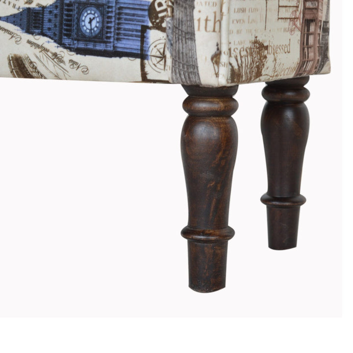 IN1275 - City Printed Bedroom Bench - Solid Mango Wood Seating Furniture for Entryway - product view 7 showing...