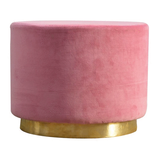 IN426 - Dusty Pink Velvet Footstool - Solid Mango Wood Accent Stool for Living Room - product view 7 showing handcrafted...