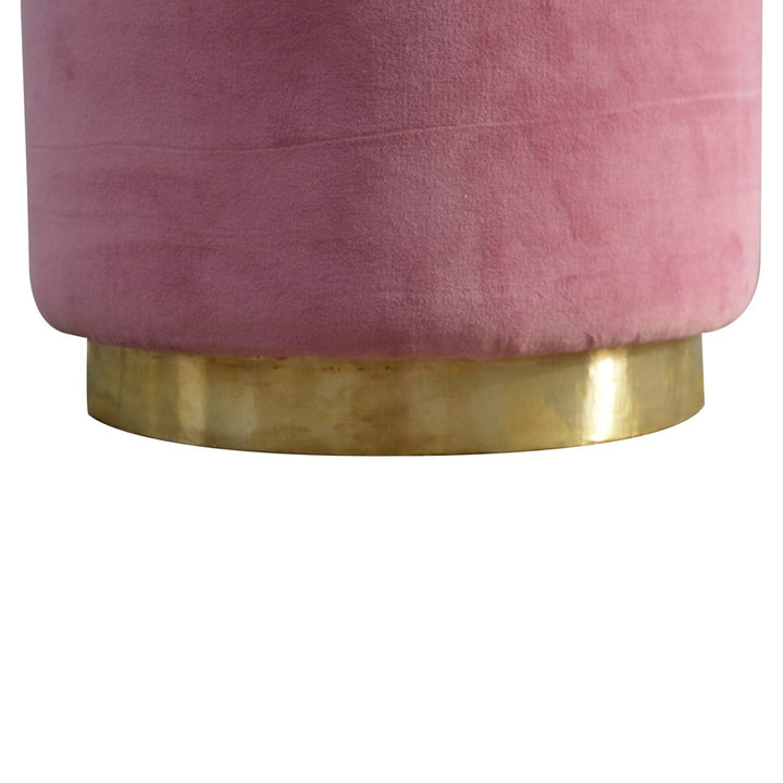 IN426 - Dusty Pink Velvet Footstool - Solid Mango Wood Accent Stool for Living Room - product view 6 showing handcrafted...