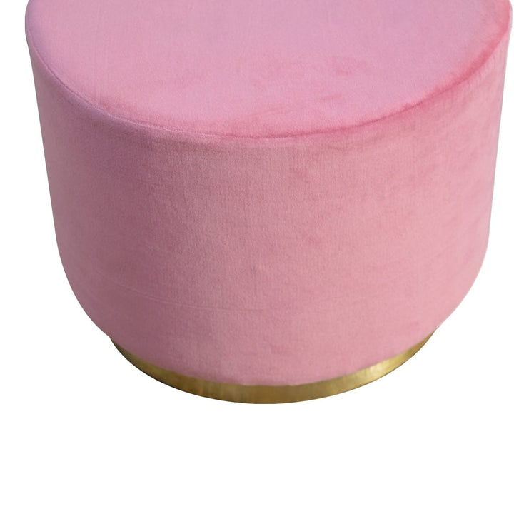 IN426 - Dusty Pink Velvet Footstool - Solid Mango Wood Accent Stool for Living Room - product view 4 showing handcrafted...