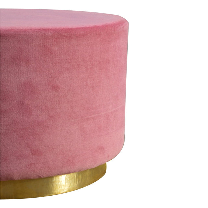 IN426 - Dusty Pink Velvet Footstool - Solid Mango Wood Accent Stool for Living Room - product view 3 showing handcrafted...