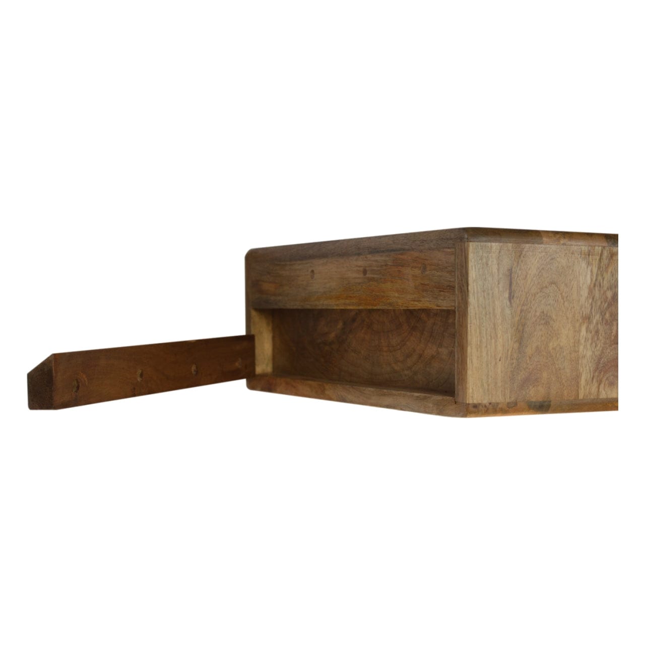 Inclined Floating Nightstand - Solid Mango Wood Bedside Table for Bedroom - product view 8 showing handcrafted solid...