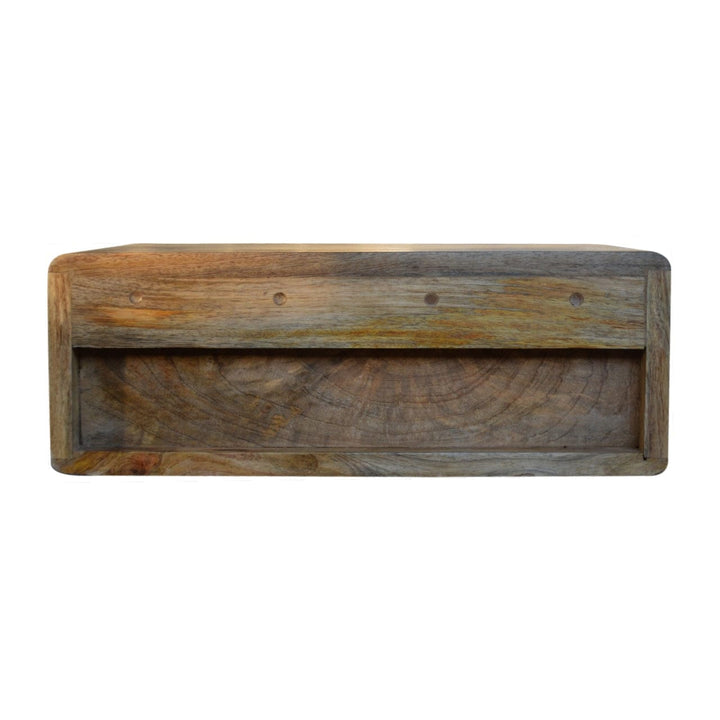 Inclined Floating Nightstand - Solid Mango Wood Bedside Table for Bedroom - product view 7 showing handcrafted solid...